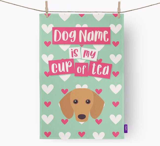 '{dogsName} is my cup of tea' Dish Towel with {breedFullName} Icon